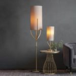 Endon Fraser Stylish Satin Brass 1 Light Floor Lamp Natural Linen Shade