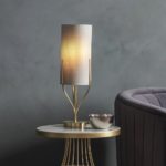 Endon Fraser Stylish Satin Brass 1 Light Table Lamp Natural Linen Shade