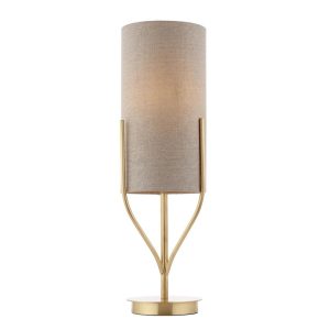 Fraser satin brass table lamp linen shade main image