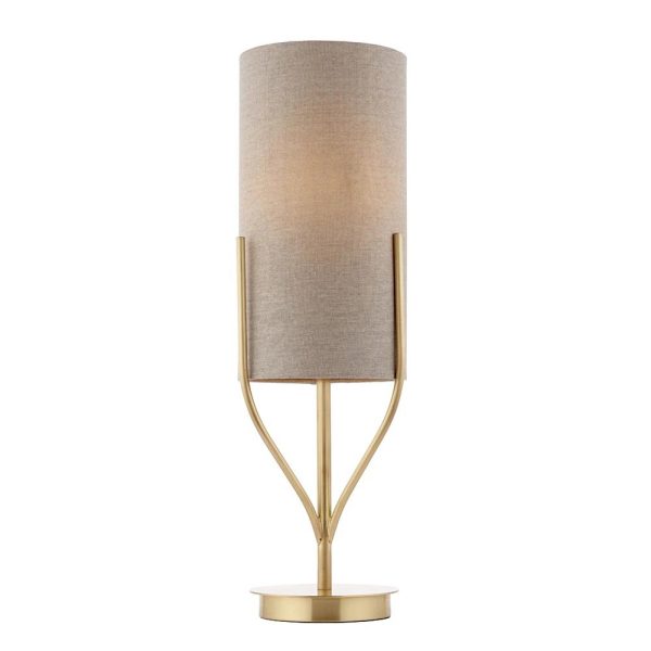 Endon Fraser Stylish Satin Brass 1 Light Table Lamp Natural Linen Shade