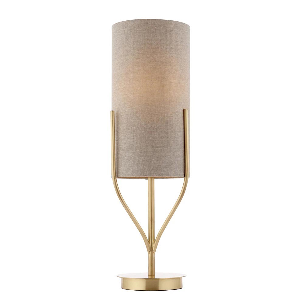 Endon Fraser Stylish Satin Brass 1 Light Table Lamp Natural Linen Shade