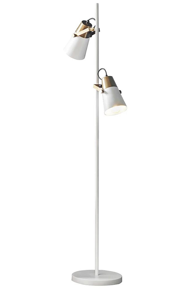 Endon Gerik White 2 Light Floor Reading Task Lamp Aged Gold Detail