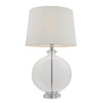 Gideon Clear Glass 1 Light Table Lamp Polished Nickel White Linen Shade