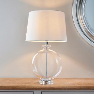 Gideon clear glass table lamp with white linen shade main image