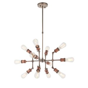 Hal industrial style 12 lamp pendant ceiling light pewter & copper main image