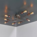 Endon Hal Industrial 8 Light Semi Flush Ceiling Light Pewter / Copper