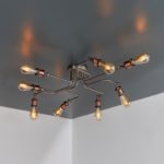 Endon Hal Industrial 8 Light Semi Flush Ceiling Light Pewter / Copper