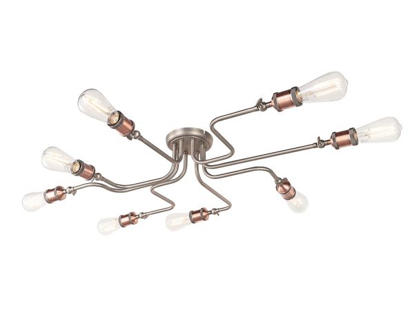 Hal industrial style 8 light semi flush ceiling light pewter & copper main image