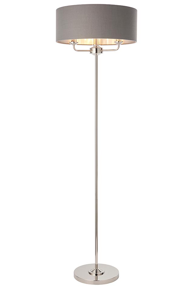 Endon Highclere 3 Light Floor Lamp Charcoal Shade Polished Nickel