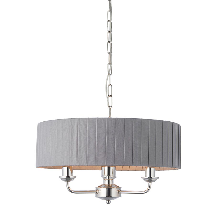 Endon Highclere 3 Light Pendant Charcoal Silk Shade Polished Nickel