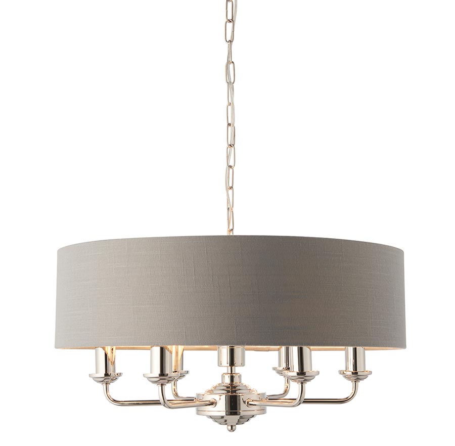 Endon Highclere 6 Light Ceiling Pendant Charcoal Shade Polished Nickel
