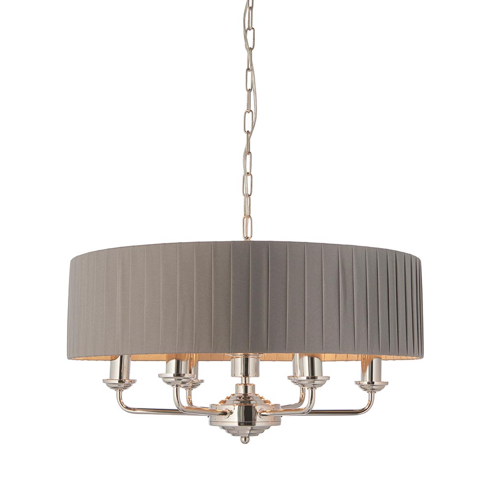 Endon Highclere 6 Light Pendant Charcoal Silk Shade Polished Nickel