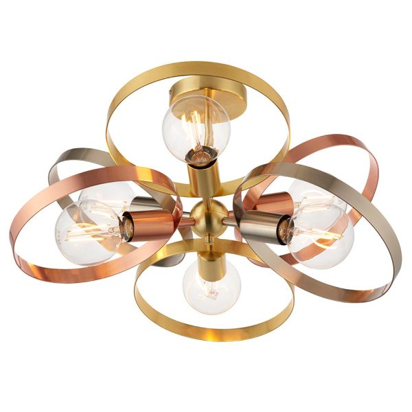 Hoop semi flush 6 lamp low ceiling light multi plated finish main image