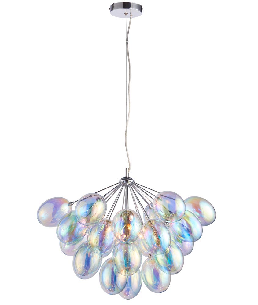 Endon Infinity 6 Lamp Chrome Pendant Ceiling Light Iridised Glass Shades