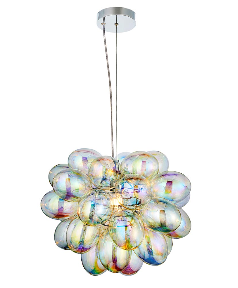 Endon Infinity 1 Lamp Chrome Pendant Ceiling Light Iridised Glass Shades