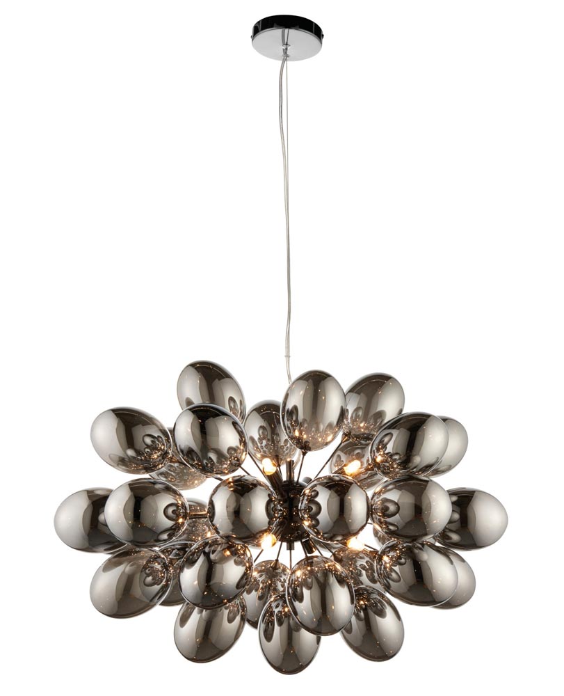 Endon Infinity 8 Light Black Chrome Ceiling Pendant Dark Glass Shades