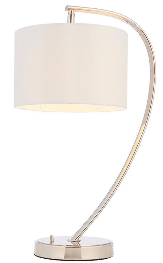 Endon Josephine Arc Small Table Lamp White Shade Polished Nickel