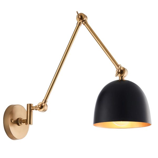 Lehal Classic 1 Lamp Solid Brass Swing Arm Wall Light Matt Black Shade