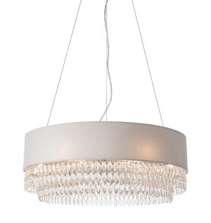 Malmesbury 6 light pendant grey silk shade and crystal drops main image