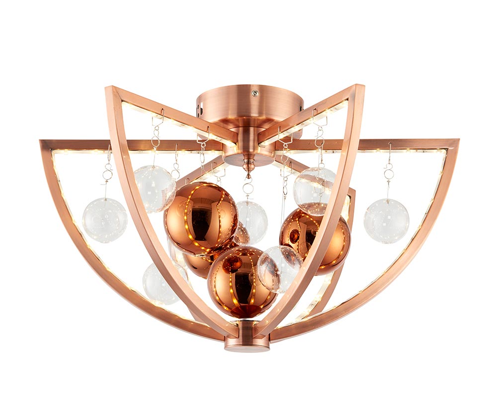 Endon Muni LED Modern Flush Mount Low Ceiling Light Polished Copper