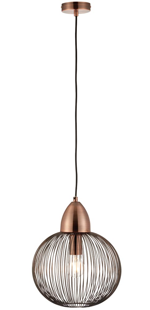 Endon Nicola 1 Light Wire Globe Pendant Ceiling Light Antique Copper