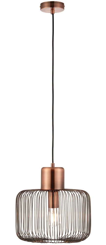 Endon Nicola 1 Light Wire Drum Pendant Ceiling Light Antique Copper
