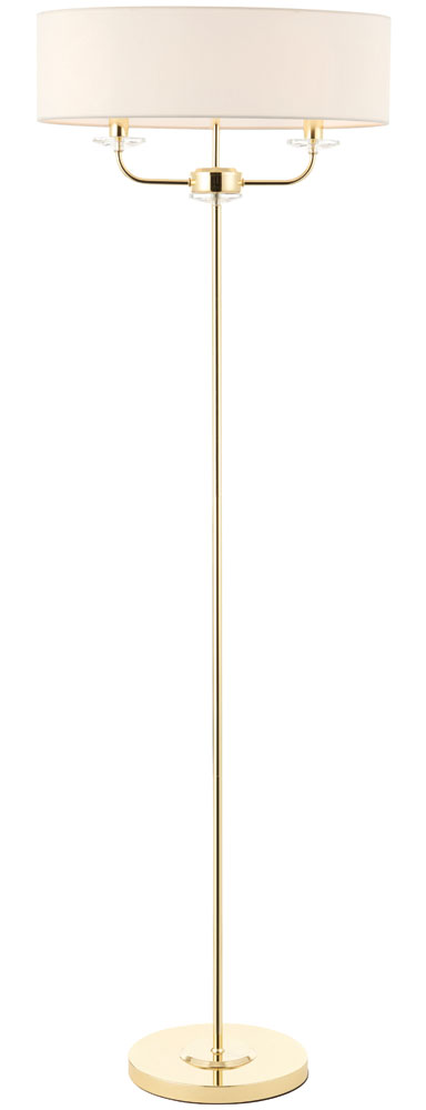 Nixon 2 Light Floor Lamp Polished Brass White Faux Silk Shade