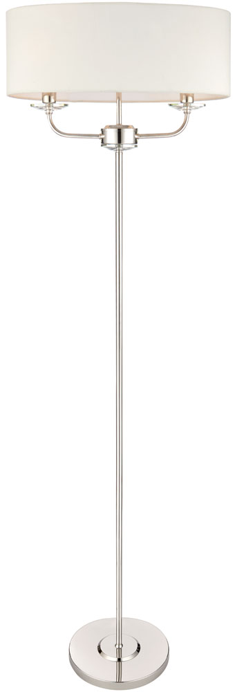 Nixon 2 Light Floor Lamp Polished Nickel White Faux Silk Shade