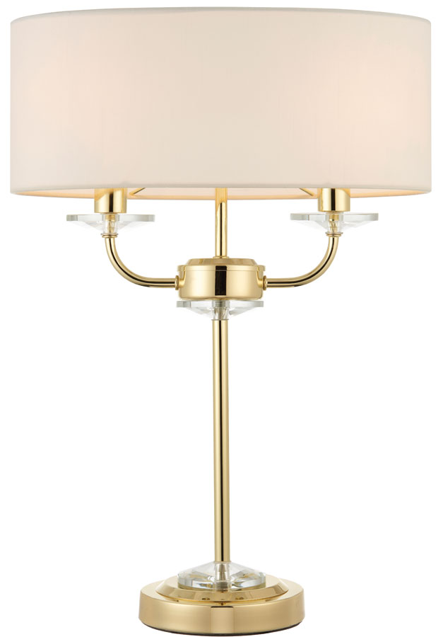 Nixon 2 Light Table Lamp Polished Brass White Faux Silk Shade
