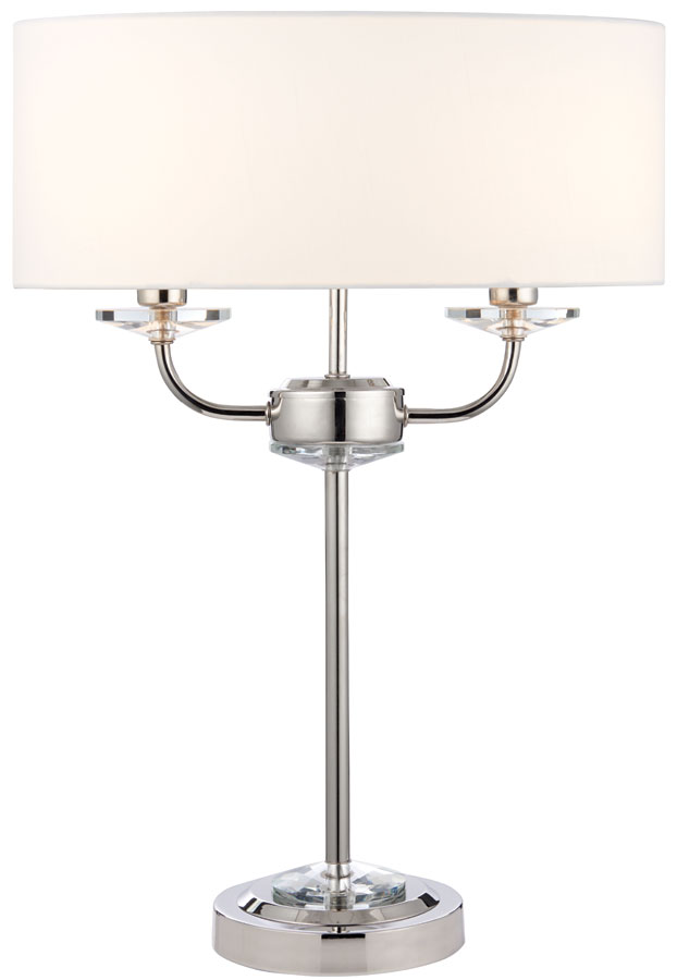 Nixon 2 Light Table Lamp Polished Nickel White Faux Silk Shade