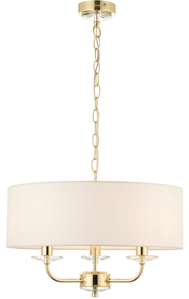 Nixon 3 Light Ceiling Pendant Polished Brass White Faux Silk Shade