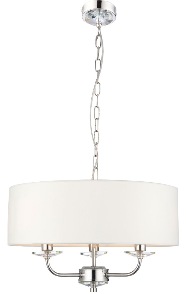 Nixon 3 Light Ceiling Pendant Polished Nickel White Faux Silk Shade