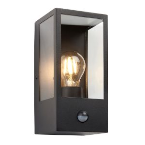 Endon Oxford PIR outdoor wall box lantern in matt black main image