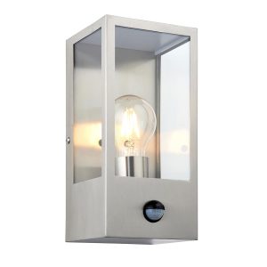 Endon Oxford PIR outdoor wall box lantern in brushed stainless steel main image