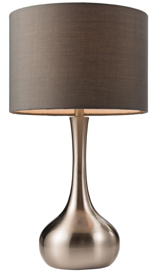 Endon Piccadilly Touch Dimmer Table Lamp Grey Shade Satin Nickel