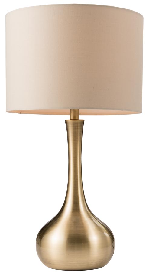 Endon Piccadilly Touch Dimmer Table Lamp Taupe Shade Soft Brass