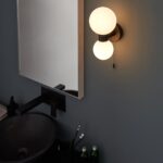 Pulsa Modern 2 Light Switched Bathroom Wall Light Matt Black Opal Glass