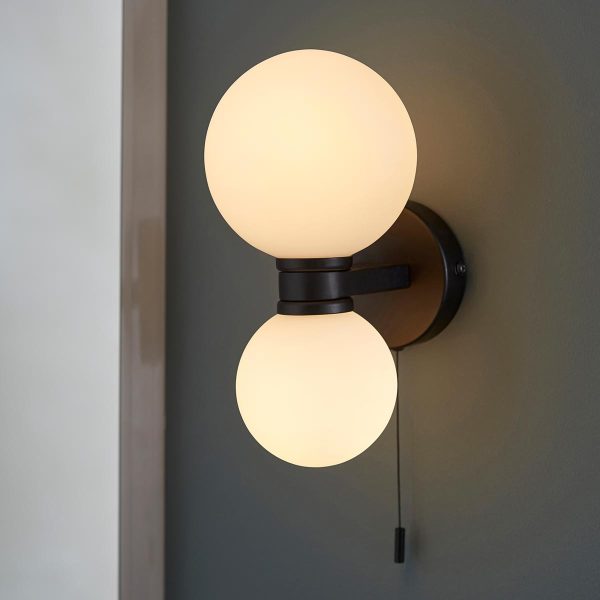 Pulsa modern 2 light switched bathroom wall light in matt black main image