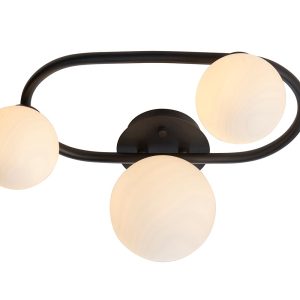 Pulsa oval 3 light bathroom ceiling semi flush light in matt black main image