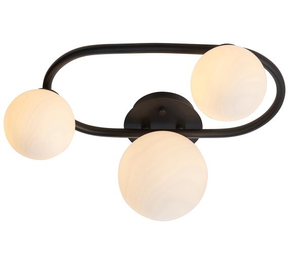 Pulsa oval 3 light bathroom ceiling semi flush light in matt black main image