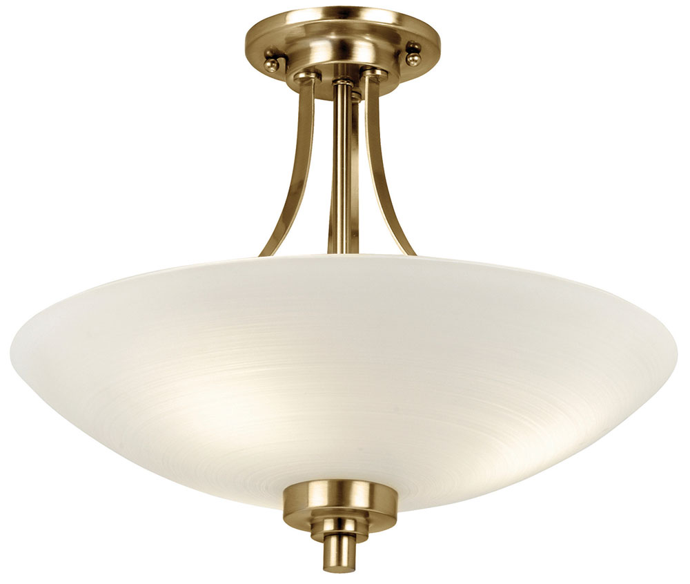 Endon Welles 3 Light Semi Flush Ceiling Light Antique Brass White Glass