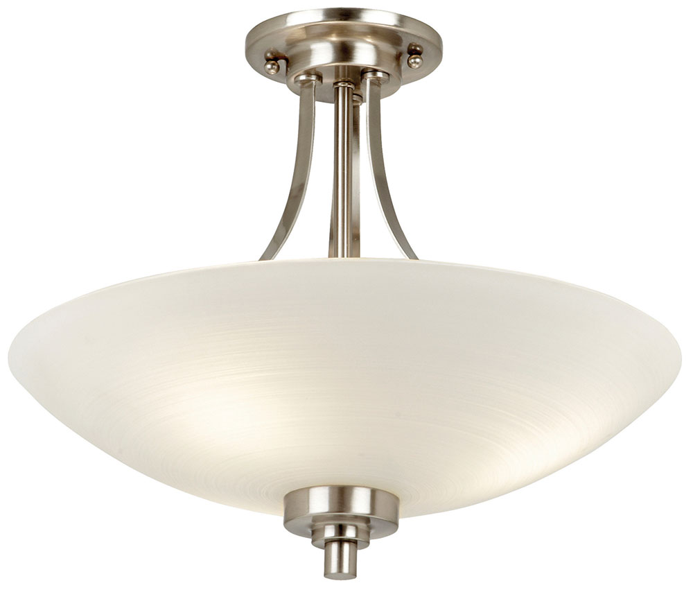 Endon Welles 3 Light Semi Flush Ceiling Light Satin Chrome White Glass