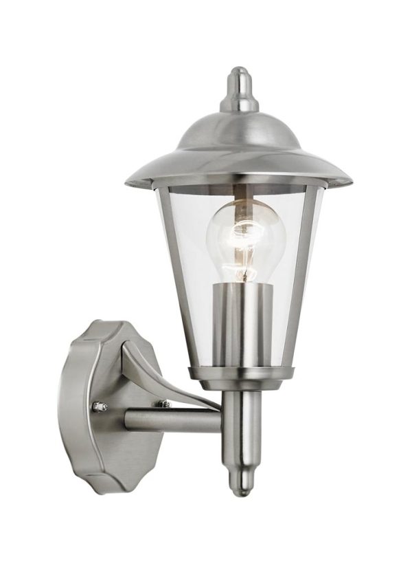 Endon Klien traditional polished stainless steel upward facing outdoor wall lantern main image