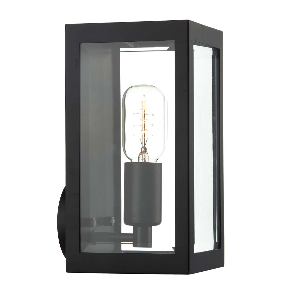 Dar Era Small Outdoor Wall Lantern Matt Black Clear Glass