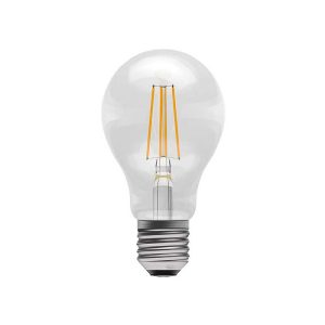 Clear 4w warm white dimmable LED filament household GLS light bulb with an ES-E27 base.