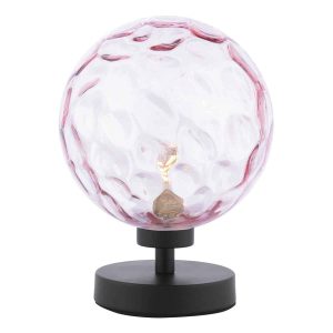 Esben touch table lamp in matt black with dimpled pink glass on white background