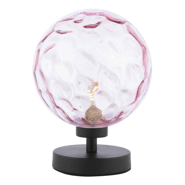 Esben touch table lamp in matt black with dimpled pink glass on white background