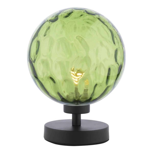 Esben touch table lamp in matt black with dimpled green glass on white background