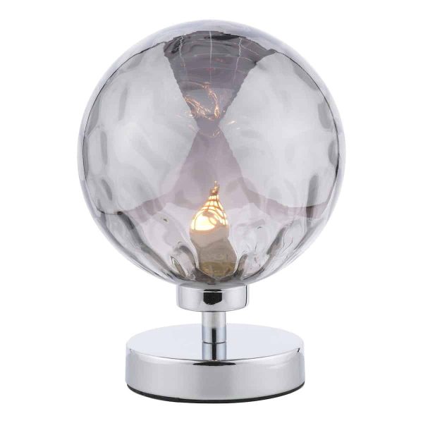 Dar Esben Touch Table Lamp Chrome Smoked Dimpled Glass