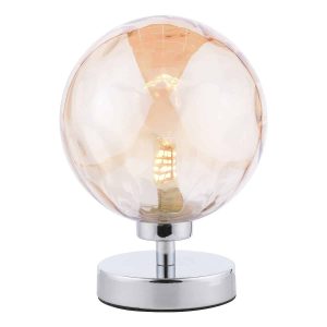 Esben touch table lamp in chrome with dimpled champagne glass on white background